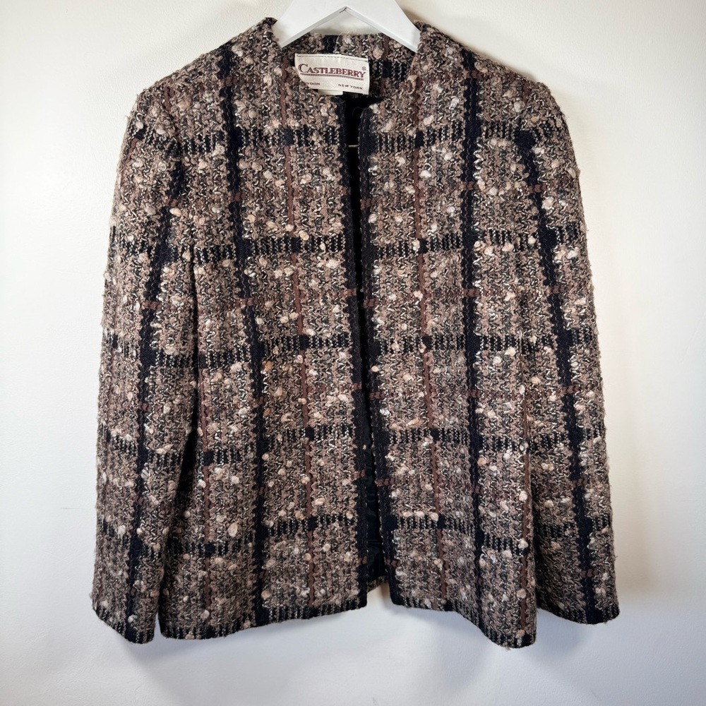 Vintage Castleberry Plaid Tweed Blazer Jacket Women’s Size 10 Wool Blend w/ Pads